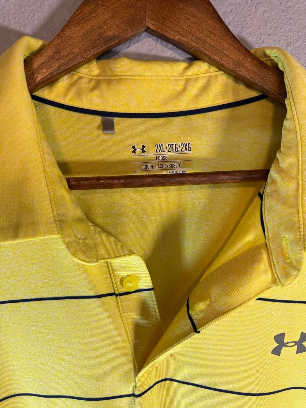 Under Armour 2XL Yellow Striped Short Sleeve Golf Polo Loose Fit